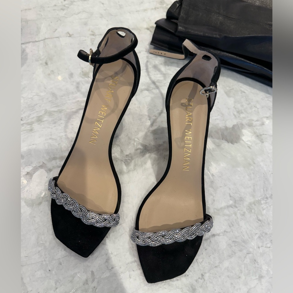 Stuart Weitzman Black Suede Embellished Heels